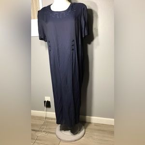 Vintage 80s Betsy’s Things Maxi Dress Size 24 Color Navy Blue Short Sleeve